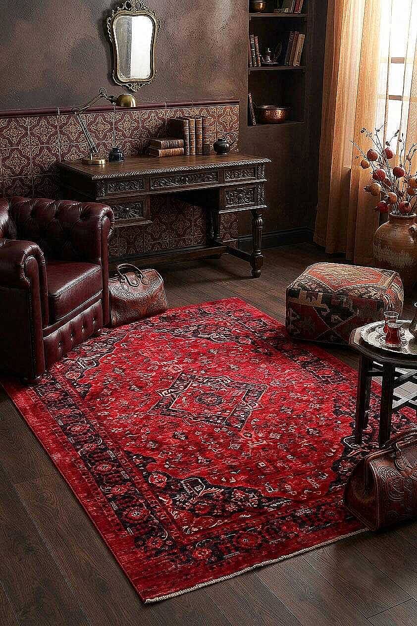 Afghan Antik Desenli Otantik Görünümlü Esoteric Vintage Kırmızı Halı Af01 - 1