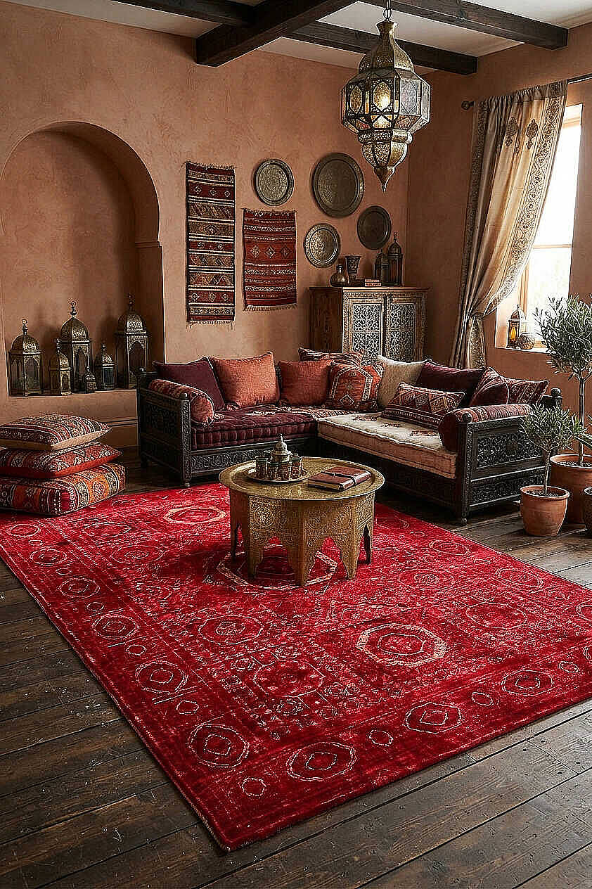 Afghan Antik Desenli Otantik Görünümlü Esoteric Vintage Kırmızı Halı Af03 - 1