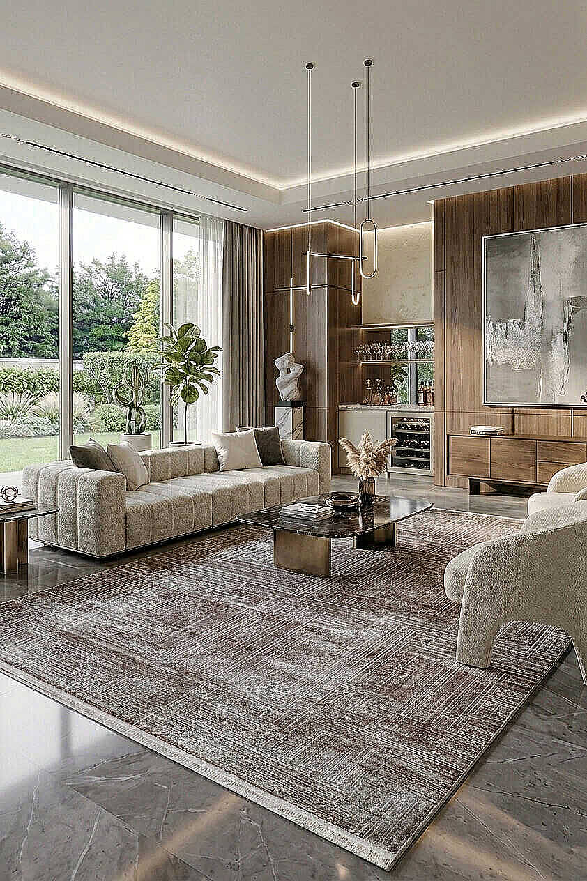 Alya Modern İtalyan Tasarım Makine Halısı Al01 Kahve - 1
