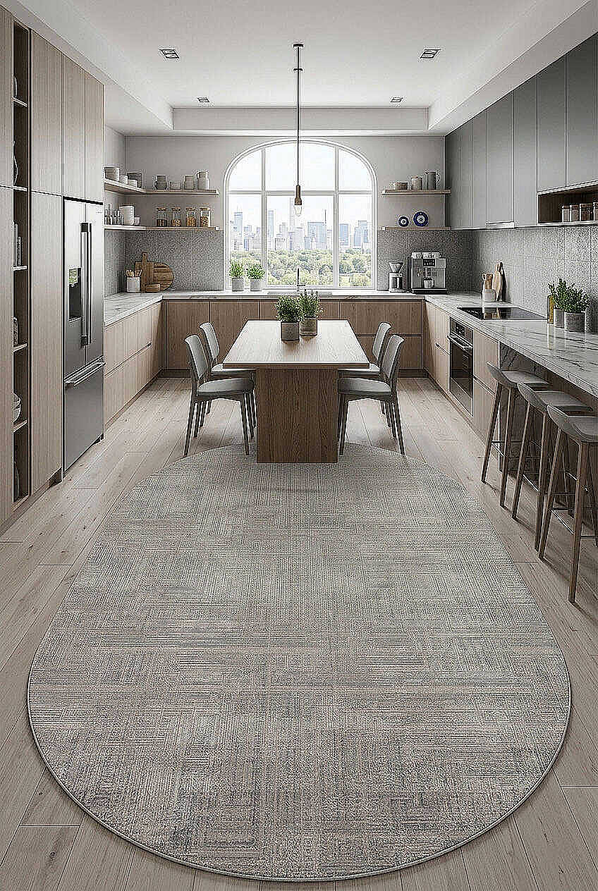 Alya Modern İtalyan Tasarım Makine Oval Halı Al01 Gri - 1