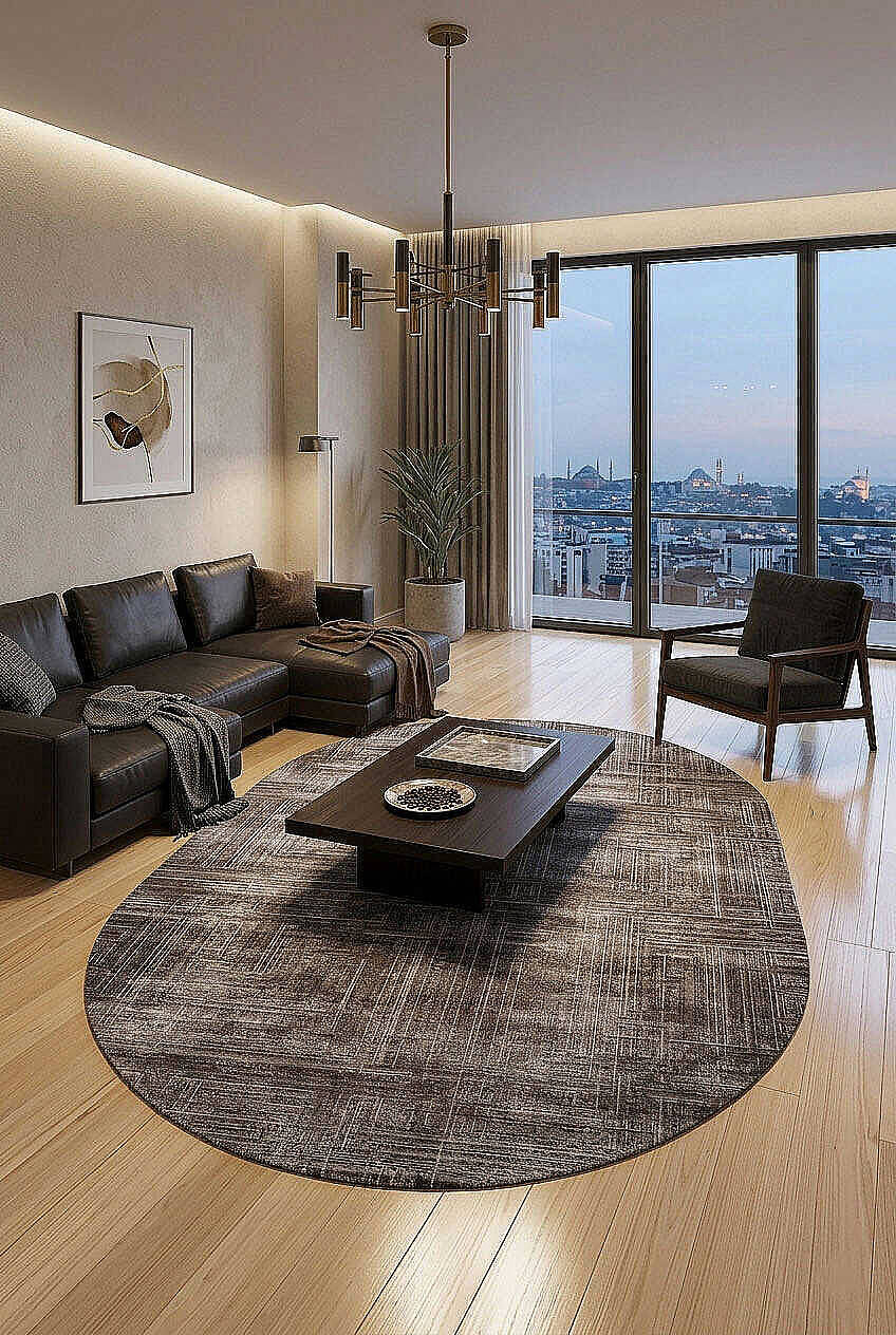 Alya Modern İtalyan Tasarım Makine Oval Halı Al01 Kahve - 1