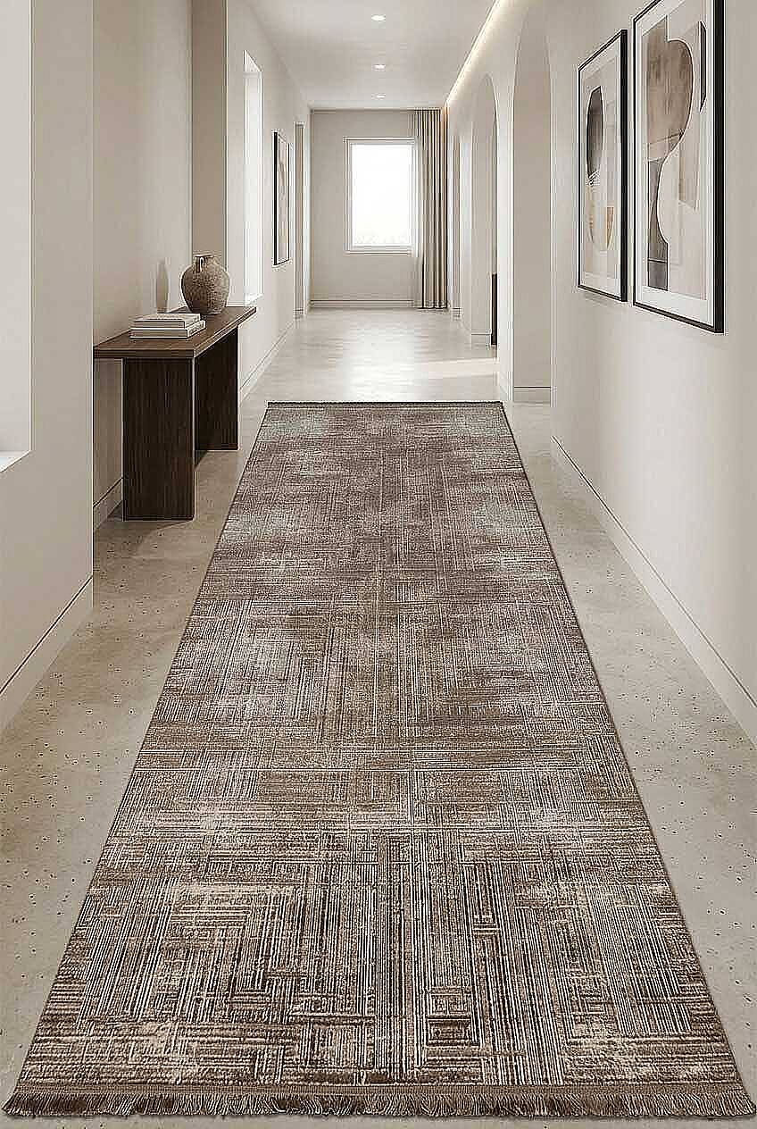 Alya Modern İtalyan Tasarım Makine Yolluk Kesme Halı Al01 Kahve - 1