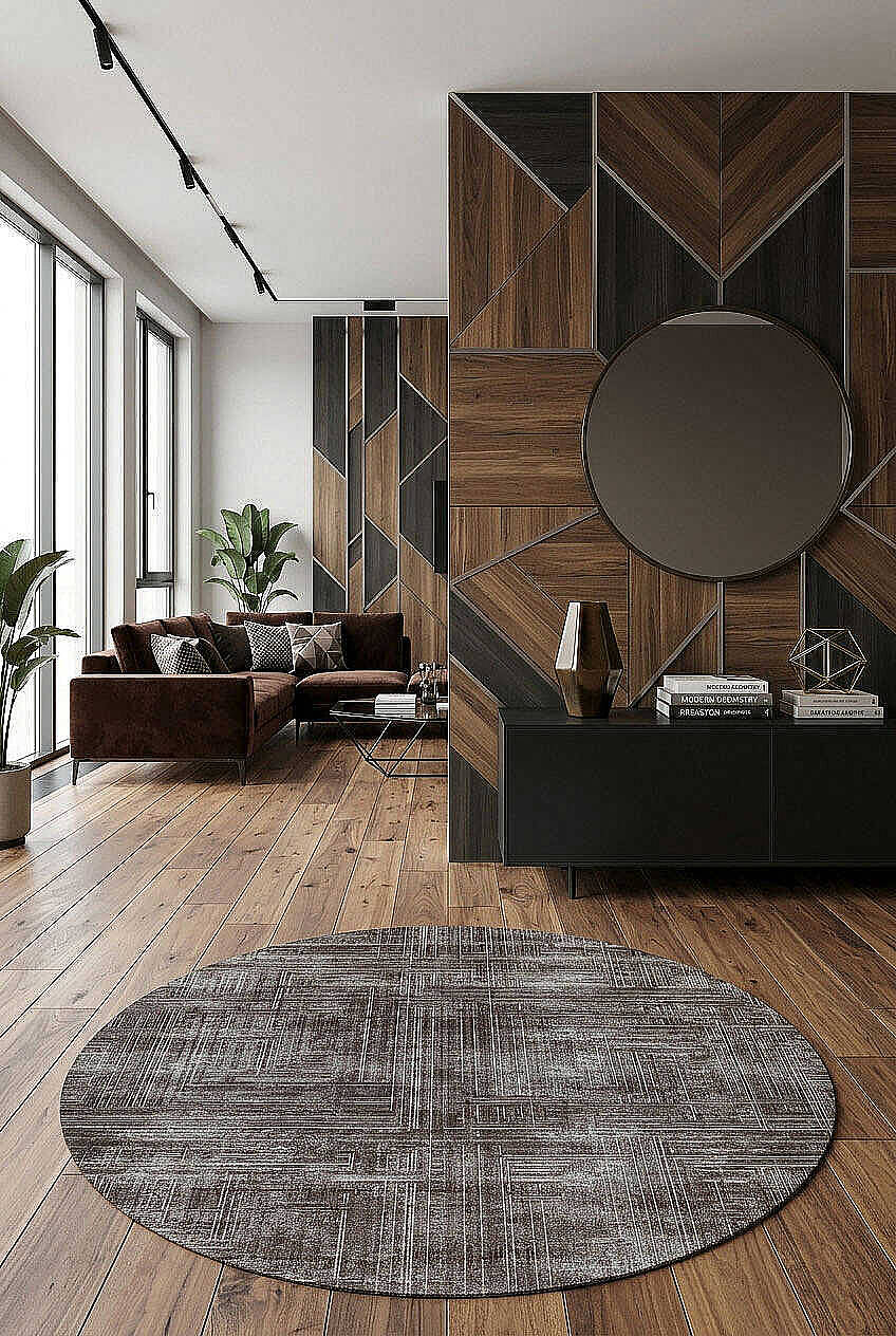 Alya Modern İtalyan Tasarım Makine Yuvarlak Halı Al01 Kahve - 1