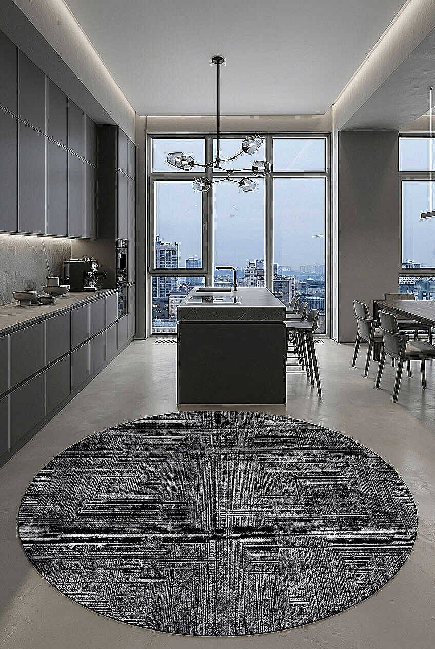 Alya Modern İtalyan Tasarım Makine Yuvarlak Halı Al01 Siyah - 1