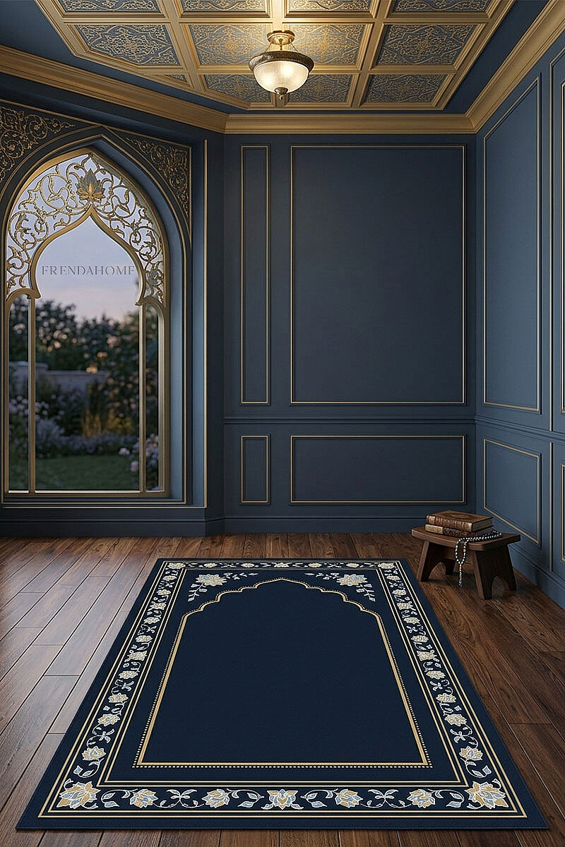 Anadolu Motifli Dekoratif Pamuk Tabanlı Namaz Seccadesi - Frenda