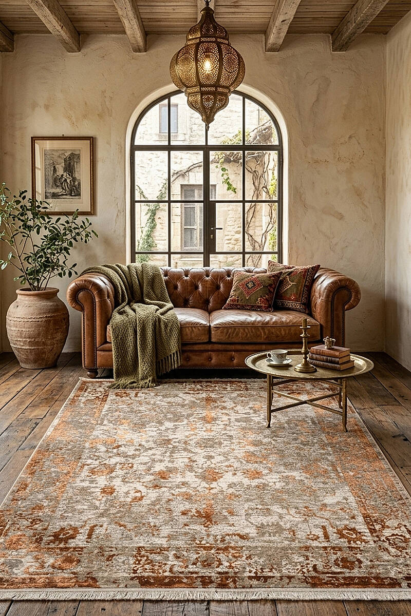 Antik Hermes Eskitme İskandinav Vintage Lüks Viskon Halı Hm03 Terra - 1
