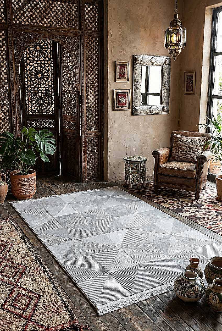 Etnik Craft Madre Modern Desenli Halı Md04 Gri - 1