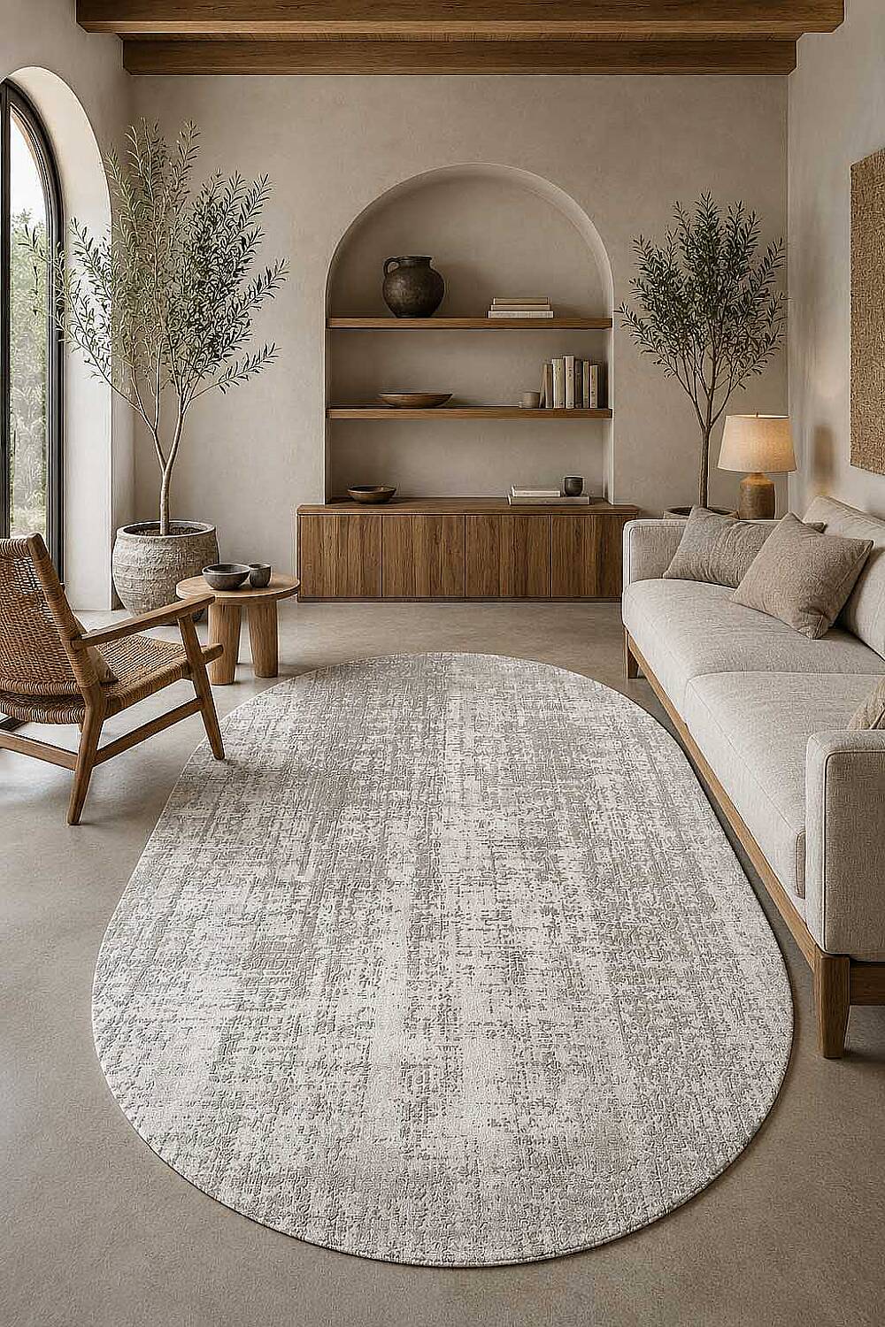 Etnik Craft Madre Modern Desenli Oval Halı Md01 Gri - 1