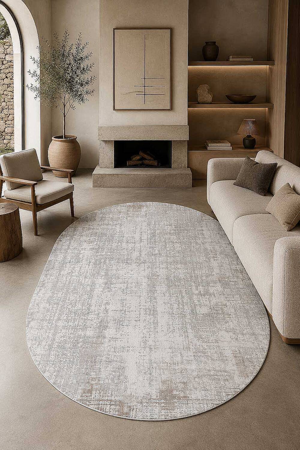 Etnik Craft Madre Modern Desenli Oval Halı Md02 Bej - 1