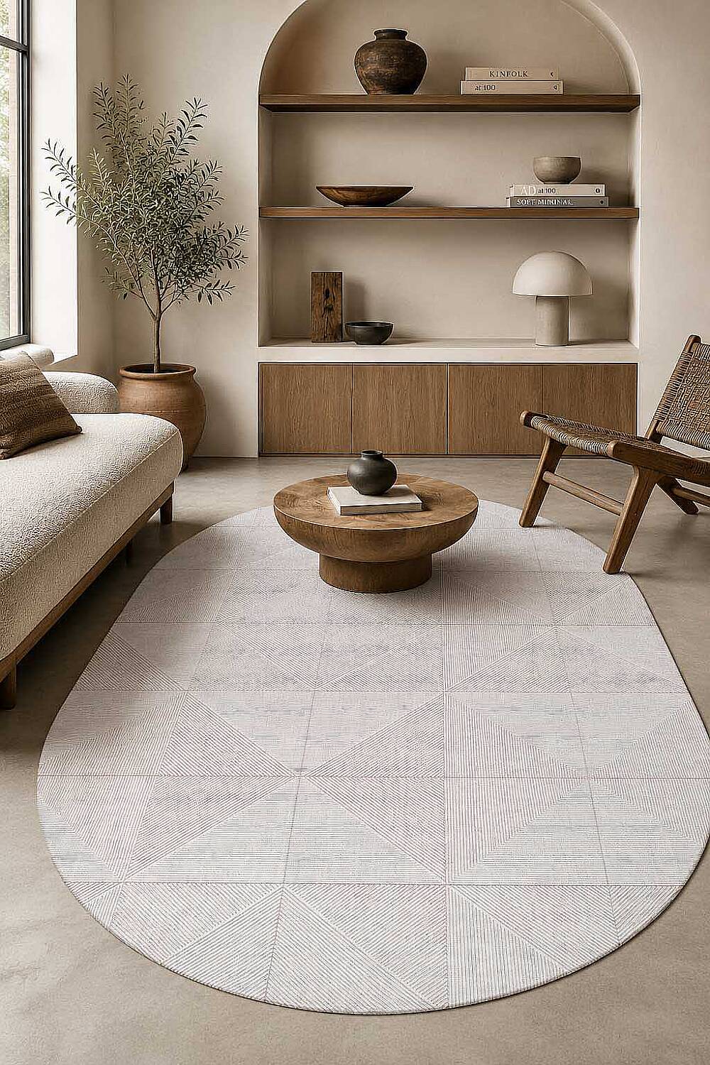 Etnik Craft Madre Modern Desenli Oval Halı Md03 Krem - 1
