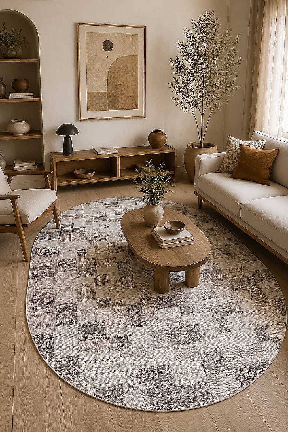 Etnik Craft Madre Modern Desenli Oval Halı Md05 Bej - 1
