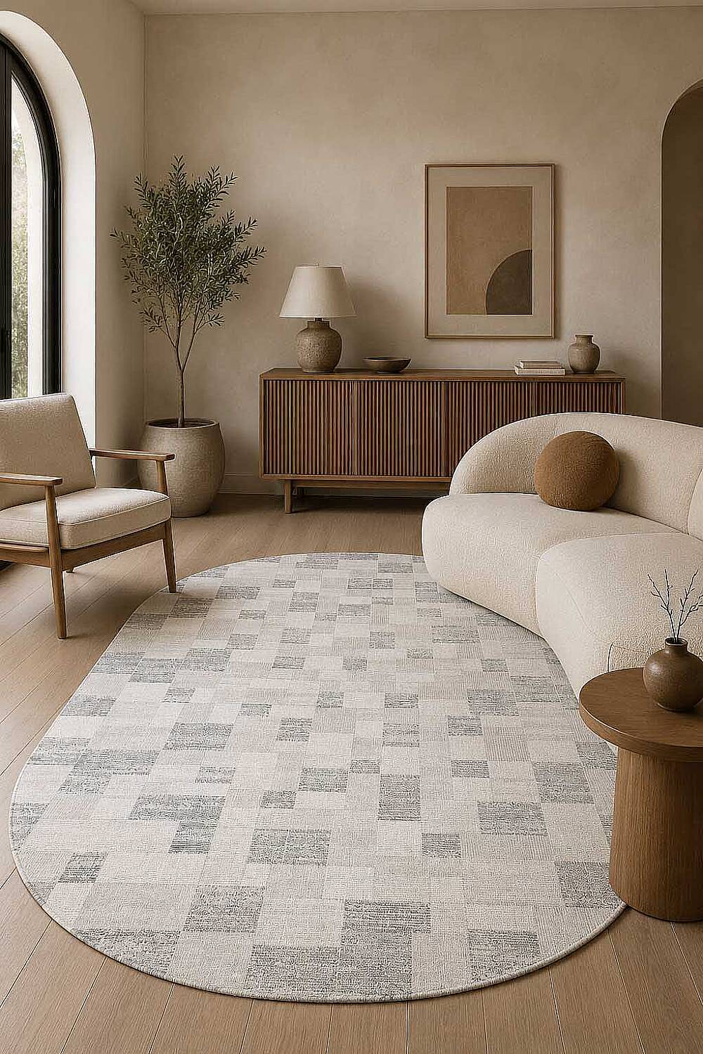 Etnik Craft Madre Modern Desenli Oval Halı Md06 Gri - 1