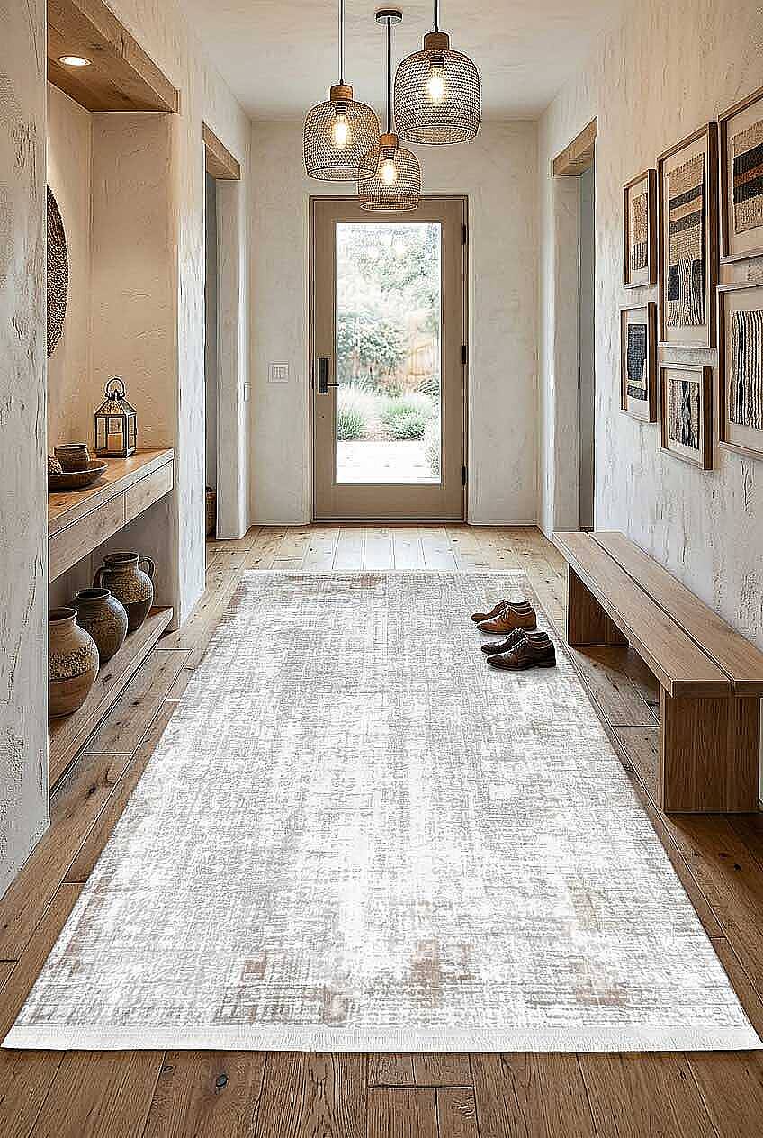 Etnik Craft Madre Modern Desenli Yolluk Özel Ölçü Kesme Halı Md02 Bej - 1