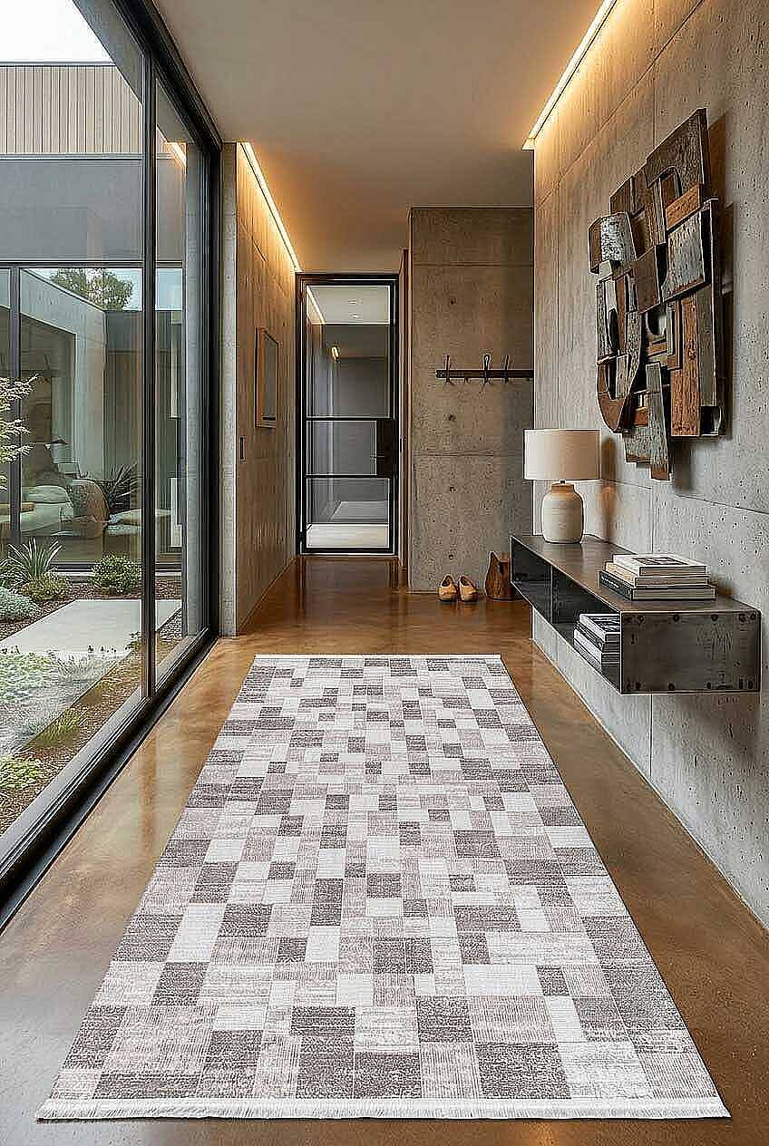 Etnik Craft Madre Modern Desenli Yolluk Özel Ölçü Kesme Halı Md05 Bej - 1