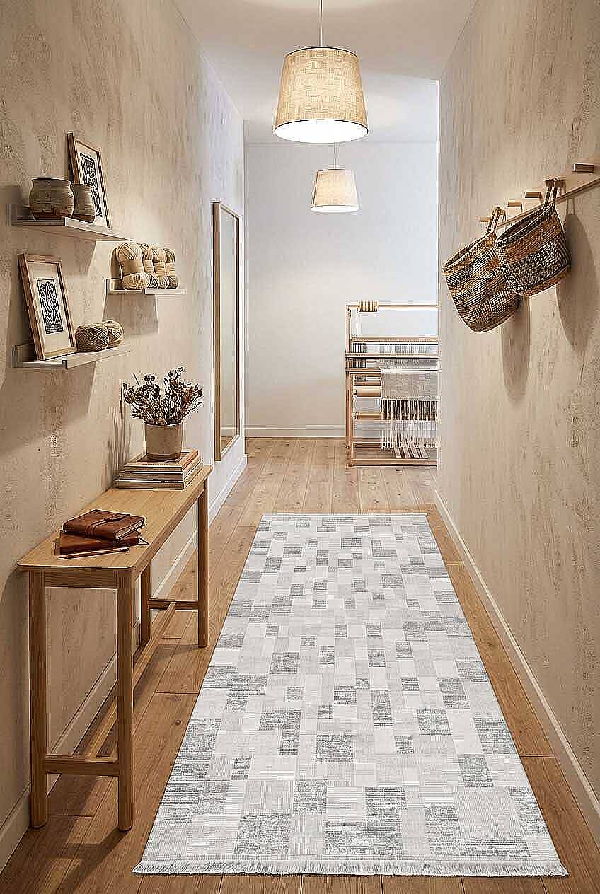 Etnik Craft Madre Modern Desenli Yolluk Özel Ölçü Kesme Halı Md06 Gri - 1