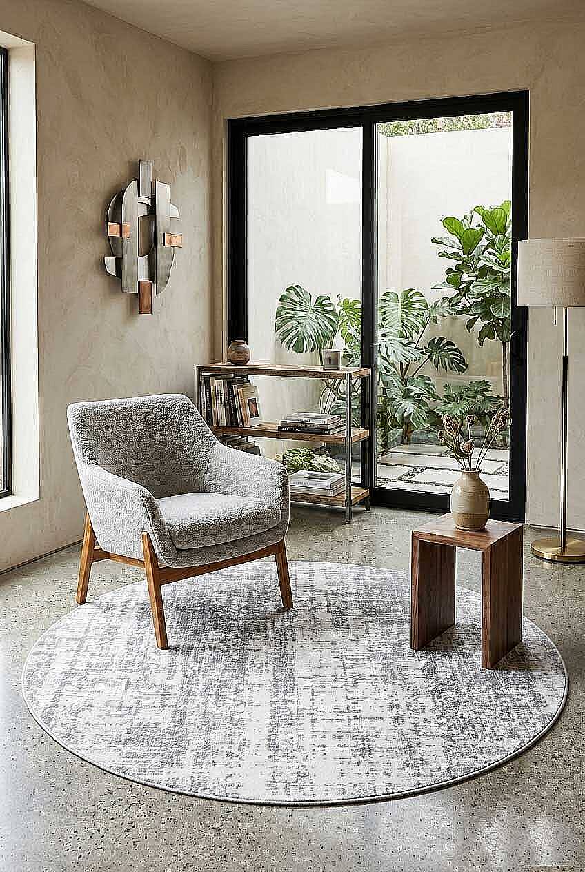 Etnik Craft Madre Modern Desenli Yuvarlak Halı Md01 Gri - 1