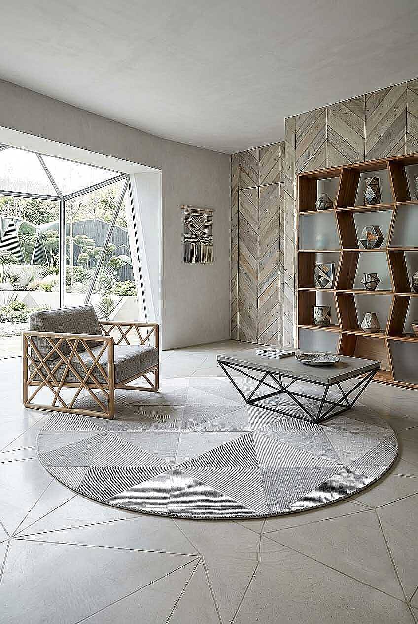 Etnik Craft Madre Modern Desenli Yuvarlak Halı Md04 Gri - 1