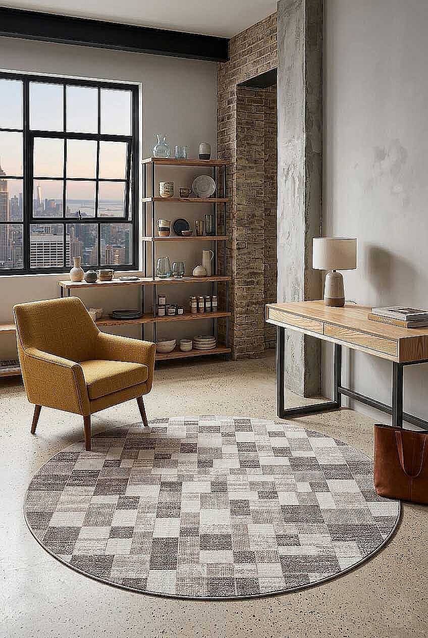 Etnik Craft Madre Modern Desenli Yuvarlak Halı Md05 Bej - 1