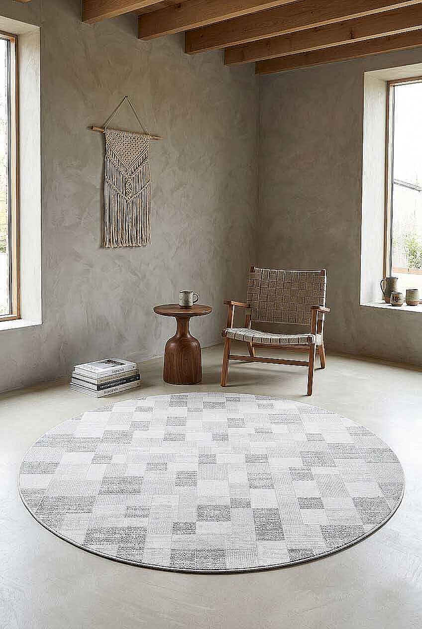 Etnik Craft Madre Modern Desenli Yuvarlak Halı Md06 Gri - 1