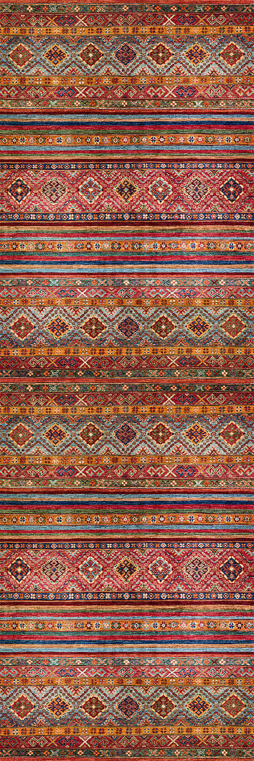 Etnik Kilim Desenli Pamuk Taban Yıkanabilir Baskılı Dekoratif Yolluk Halı Kırmızı - 2