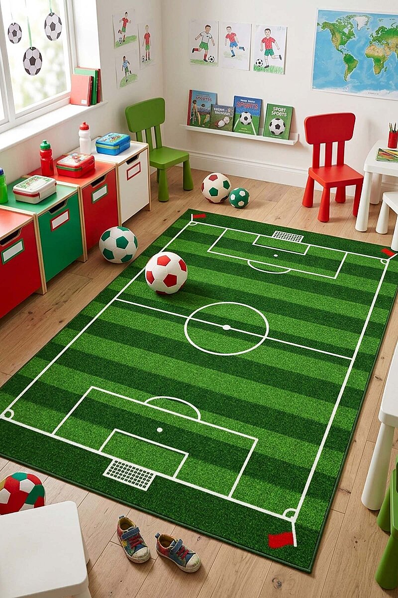 Futbol Sahası Temalı Eğitici Anaokulu Kreş Çocuk Oyun ve Spor Halısı - Frenda
