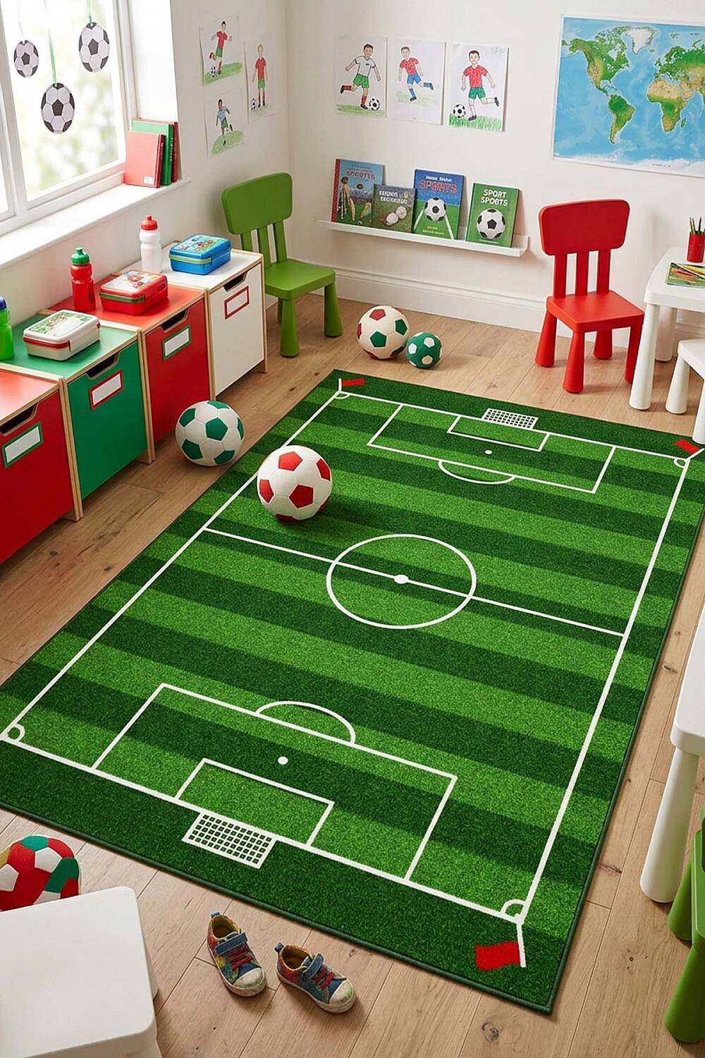 Futbol Sahası Temalı Eğitici Anaokulu Kreş Çocuk Oyun ve Spor Halısı - 1
