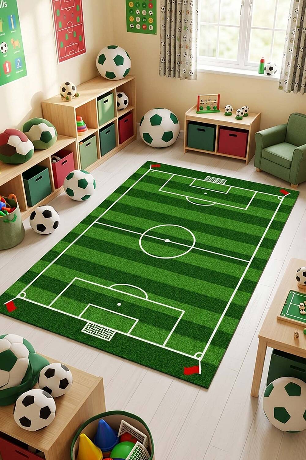 Futbol Sahası Temalı Eğitici Anaokulu Kreş Çocuk Oyun ve Spor Halısı - 3