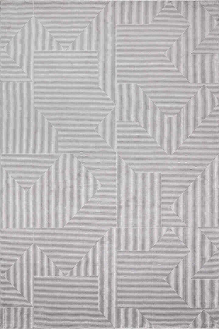 Geometrik Abstract Desenli Prato İpeksi Lüks Viskon Halı Pr04 Gri - 2