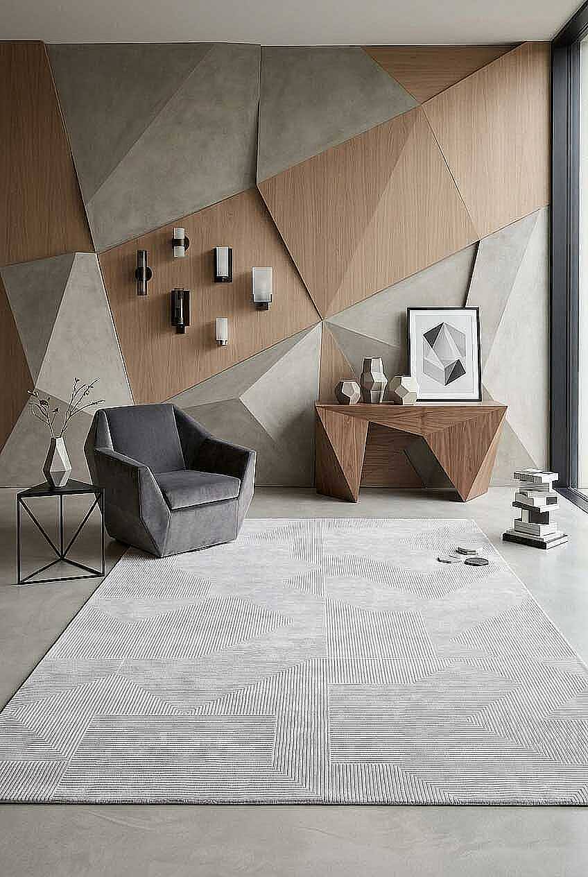 Geometrik Abstract Desenli Prato İpeksi Lüks Viskon Halı Pr04 Gri - 1