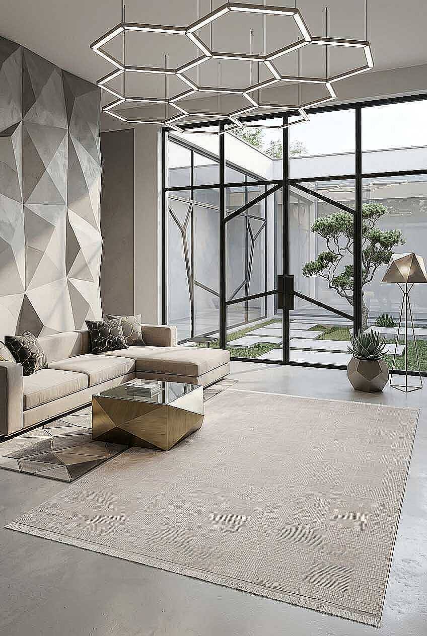 Geometrik Abstract Desenli Prato İpeksi Lüks Viskon Halı Pr09 Gri - 1