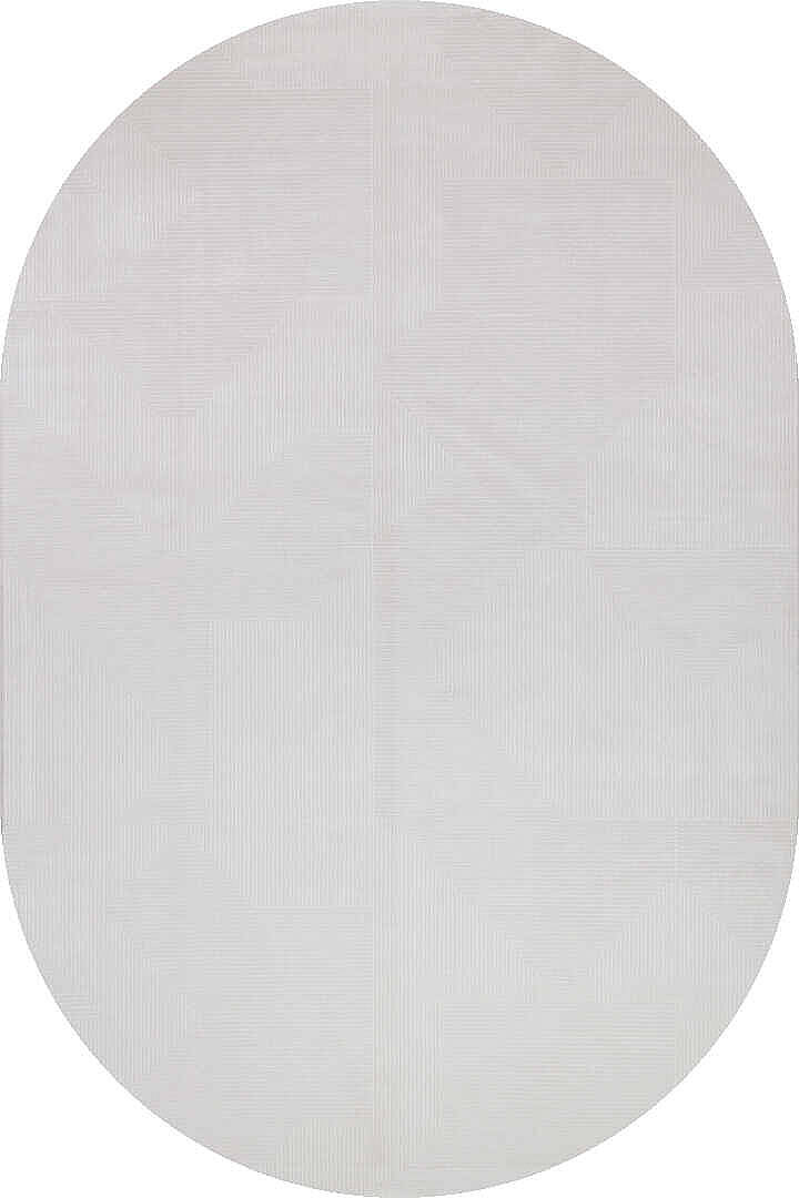 Geometrik Abstract Desenli Prato İpeksi Lüks Viskon Oval Halı Pr03 Gri - 2
