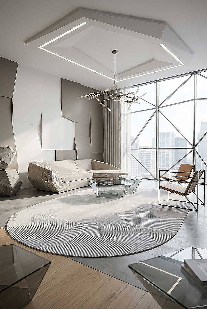 Geometrik Abstract Desenli Prato İpeksi Lüks Viskon Oval Halı Pr03 Gri - 1