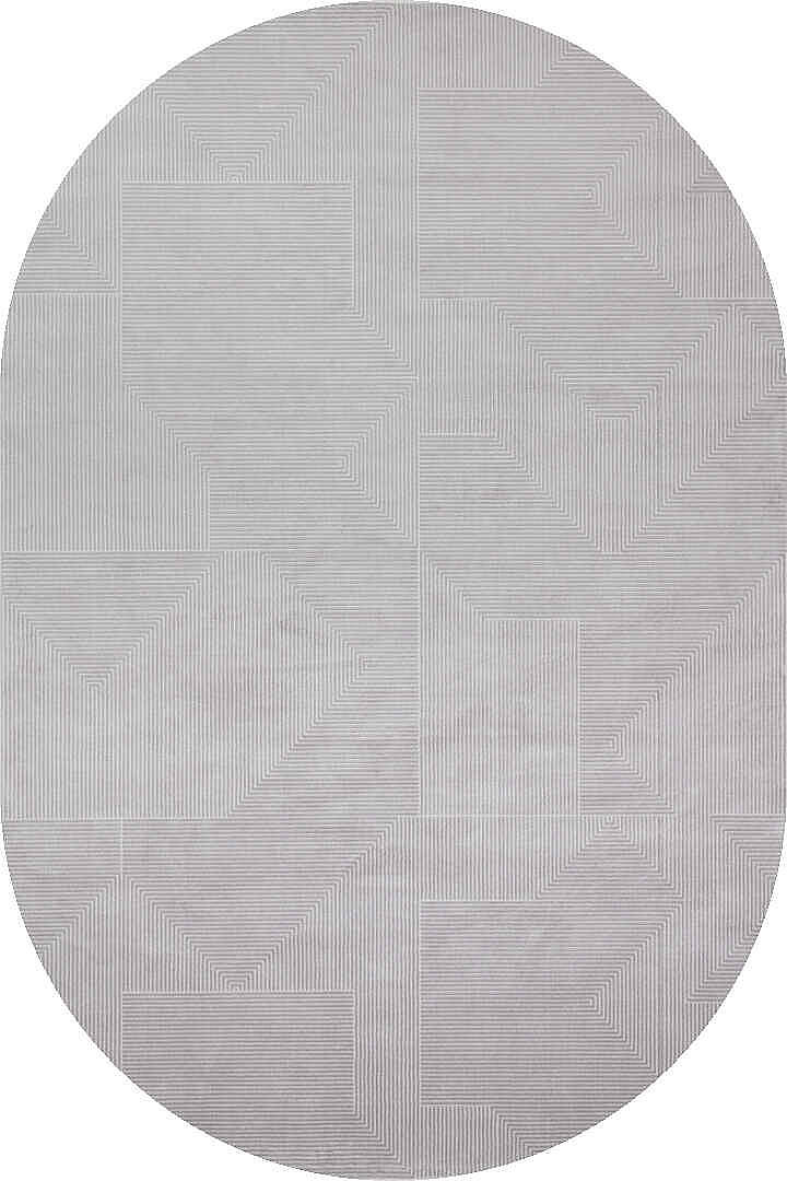 Geometrik Abstract Desenli Prato İpeksi Lüks Viskon Oval Halı Pr04 Gri - 2