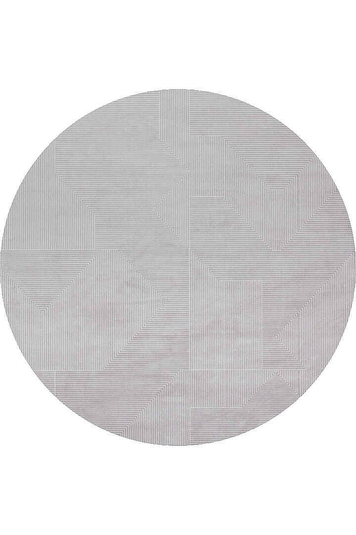 Geometrik Abstract Desenli Prato İpeksi Lüks Viskon Yuvarlak Halı Pr04 Gri - 2