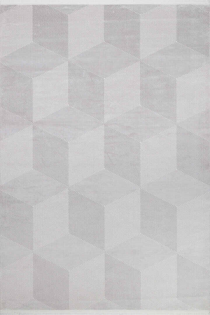 Geometrik Küp Desenli Prato İpeksi Lüks Viskon Halı Pr01 Gri - 2
