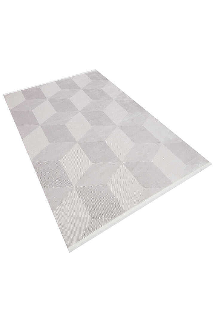 Geometrik Küp Desenli Prato İpeksi Lüks Viskon Halı Pr01 Gri - 3