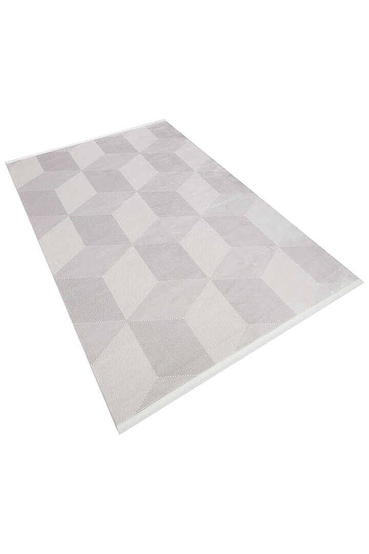 Geometrik Küp Desenli Prato İpeksi Lüks Viskon Halı Pr01 Gri - 3