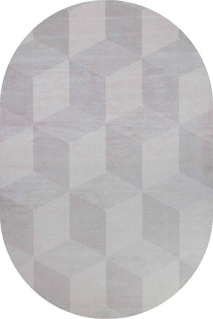 Geometrik Küp Desenli Prato İpeksi Lüks Viskon Oval Halı Pr01 Gri - 2