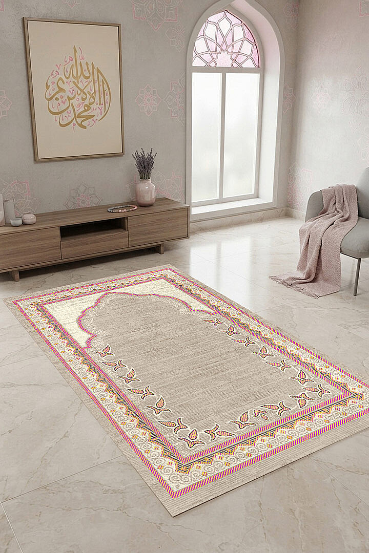 Harem Motifli Dekoratif Pamuk Tabanlı Namaz Seccadesi - Frenda