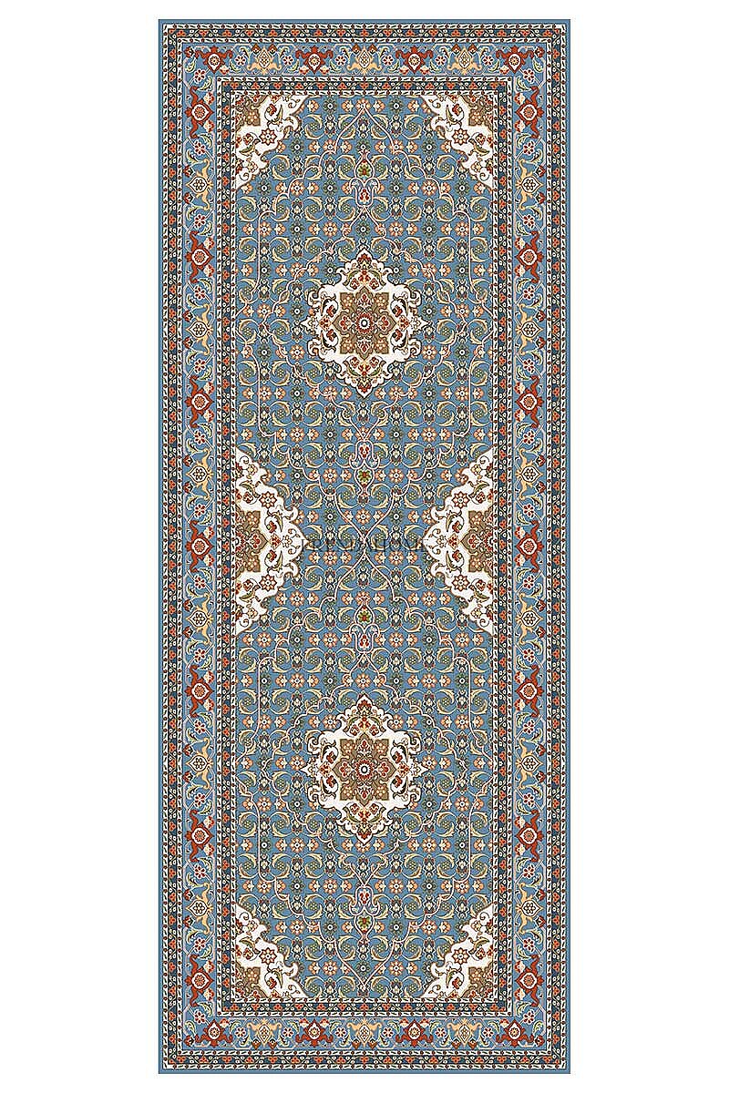 İsfahan Mavi Desenli Dijital Baskılı Pamuk Tabanlı Özel Ölçü Kesme Yolluk Halı - Frenda (1)