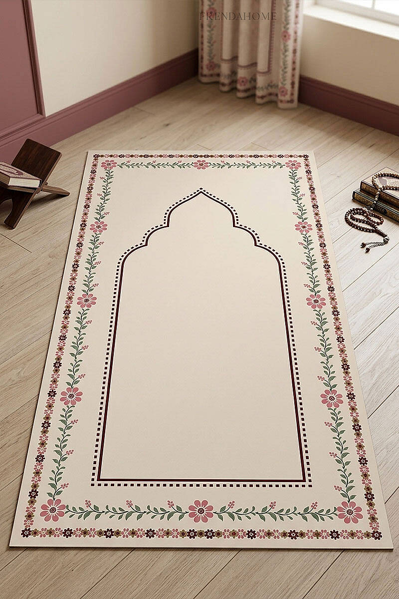 İslami Motifli Dekoratif Pamuk Tabanlı Namaz Seccadesi - 1