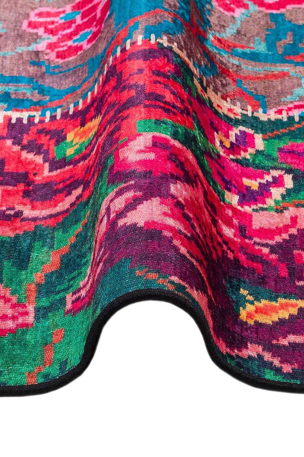 Patchwork Desen Dokuma Pamuk Taban Dijital Dekoratif Oval Halı Beyaz - 3
