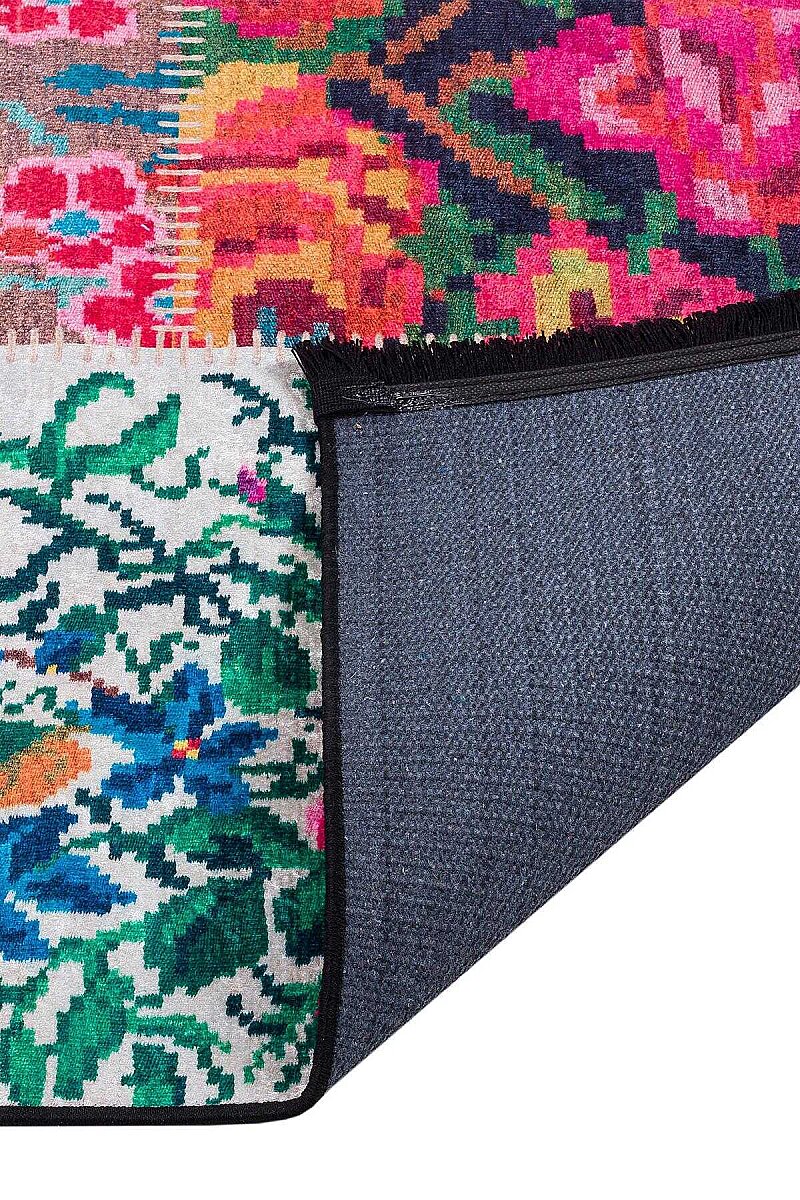 Patchwork Desen Dokuma Pamuk Taban Dijital Dekoratif Oval Halı Beyaz - 4
