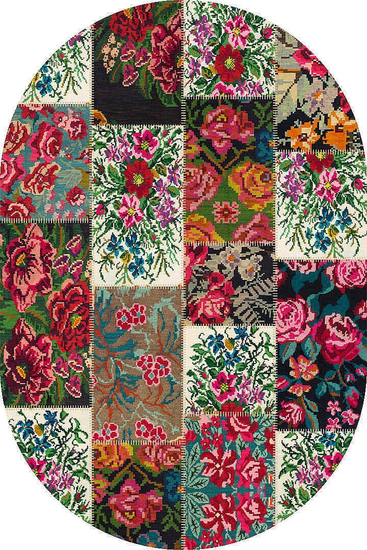 Patchwork Desen Dokuma Pamuk Taban Dijital Dekoratif Oval Halı Beyaz - 2