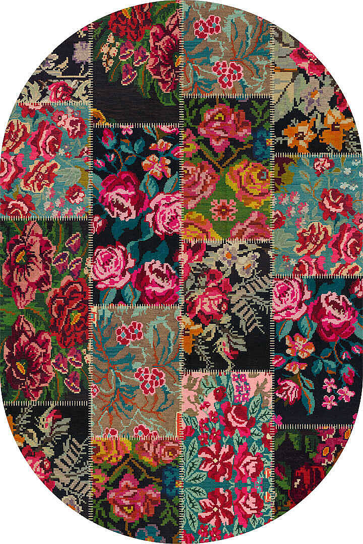 Patchwork Desen Dokuma Pamuk Taban Dijital Dekoratif Oval Halı Kırmızı - 2