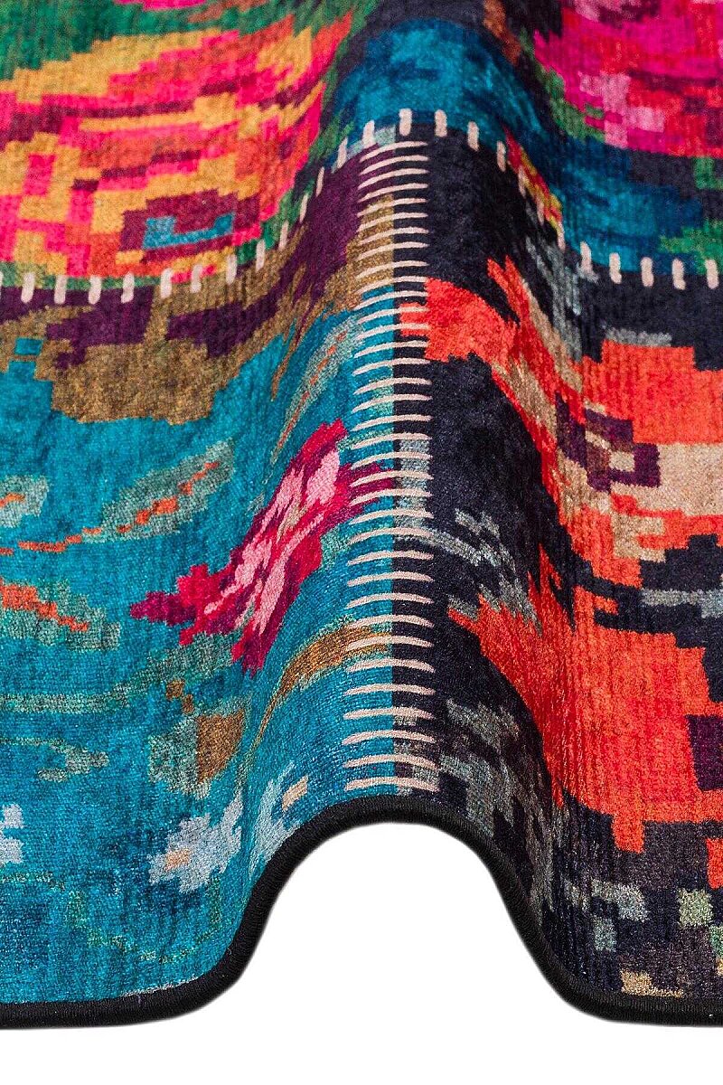 Patchwork Desen Dokuma Pamuk Taban Dijital Dekoratif Oval Halı Kırmızı - 3