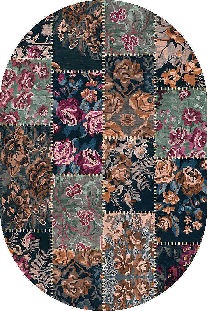 Patchwork Desen Dokuma Pamuk Taban Dijital Dekoratif Oval Halı Vizon - 2