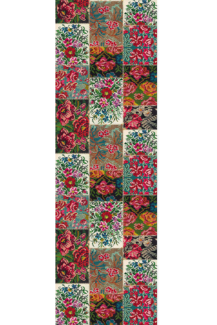 Patchwork Desen Dokuma Pamuk Taban Dijital Dekoratif Yolluk Kesme Halı Beyaz - 2