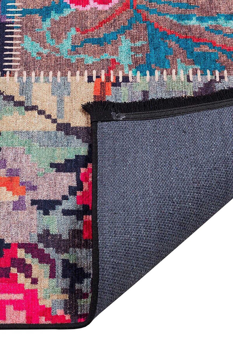 Patchwork Desen Dokuma Pamuk Taban Dijital Dekoratif Yolluk Kesme Halı Kırmızı - 5