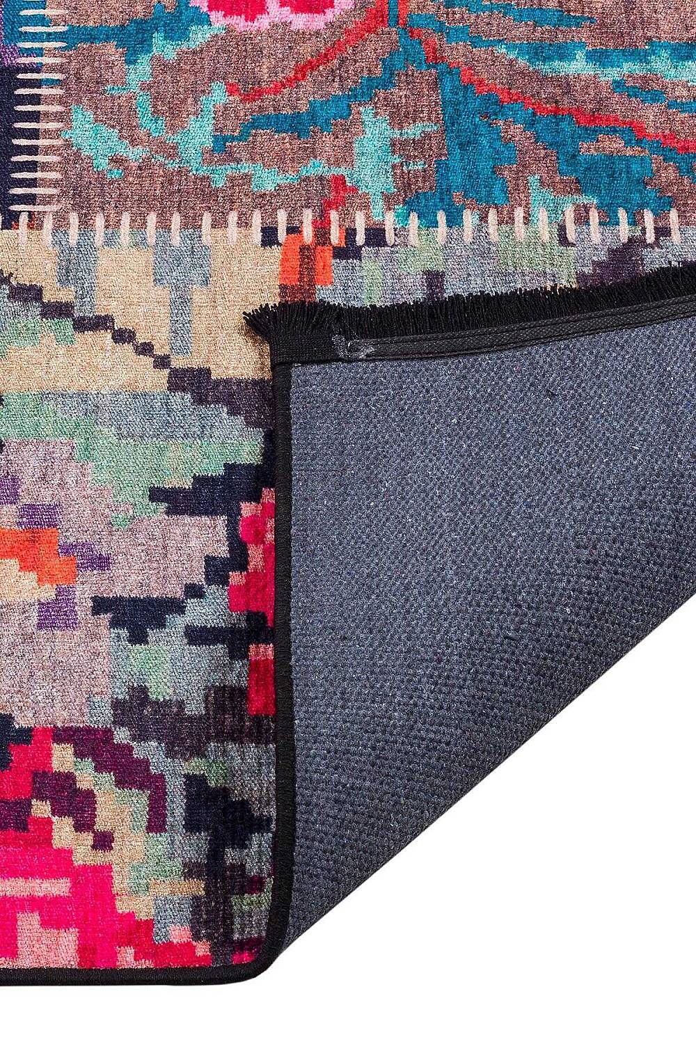 Patchwork Desen Dokuma Pamuk Taban Dijital Dekoratif Yolluk Kesme Halı Kırmızı - 5